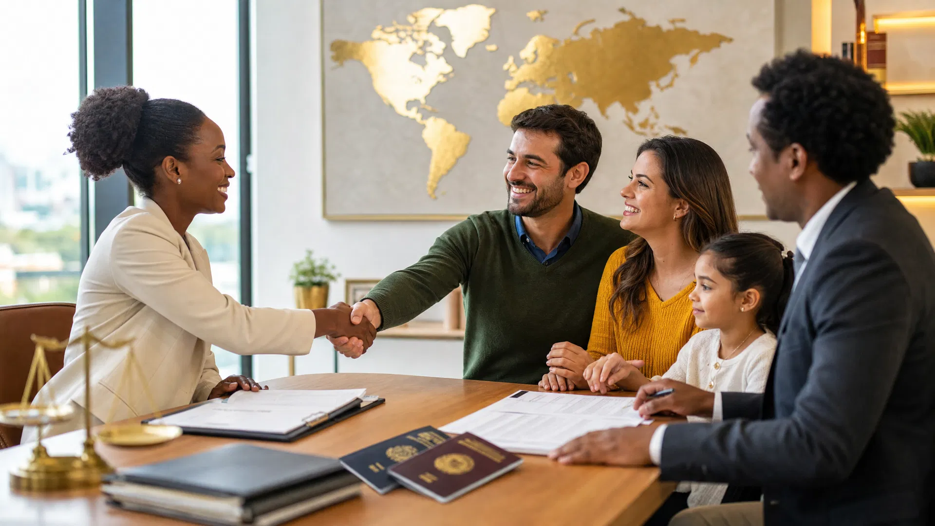 Família recebendo orientação profissional